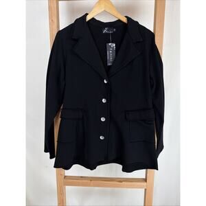 NWT Fenini Black Jersey Knit Button Front Blazer Jacket #0991 Size Small